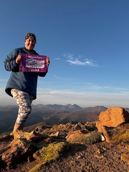 Person on a mountain top holding a sign with 'Mount Ruapehu' on a clear day.
