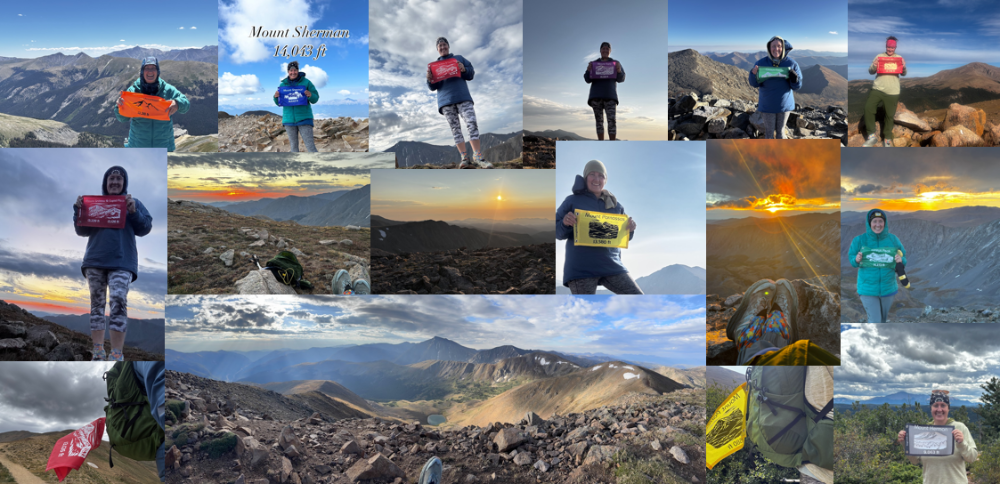 Collage of people in various outdoor settings with mountains and landscapes.